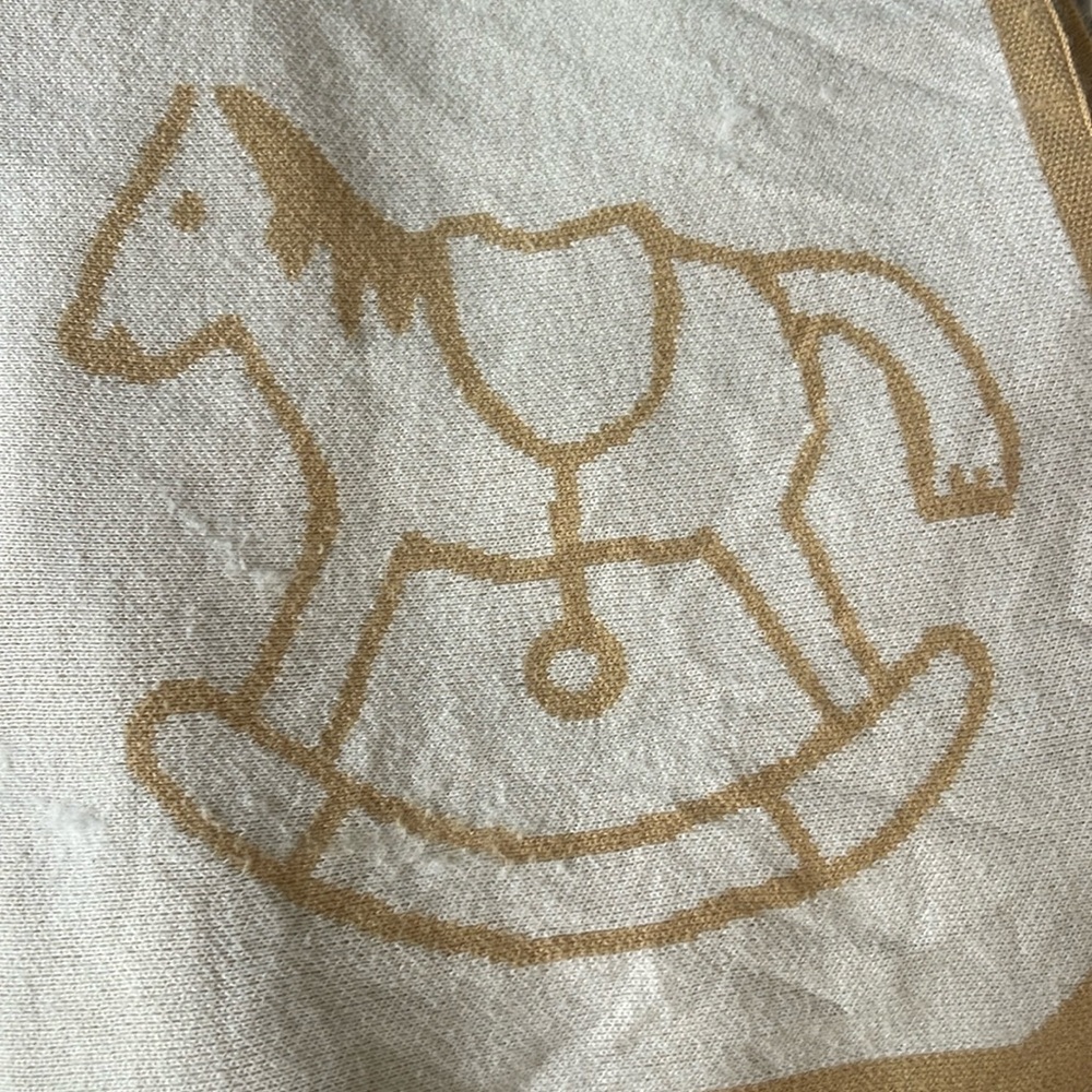 🐴 New Tan and Ivory White Rocking Horse Stroller Blanket‎